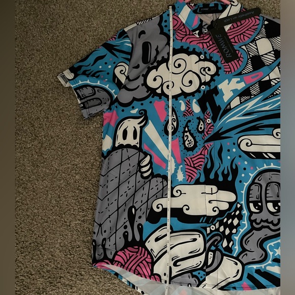 ROMWE Street Life Guys Cartoon Graphic Button Down Shirt - Picture 8 of 9